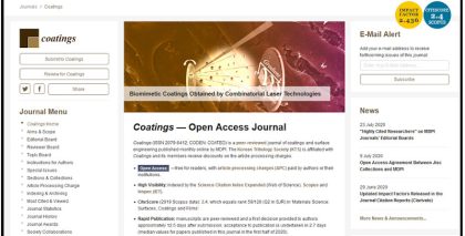 Cercetarea din INFLPR pe pagina principală a „Coatings”