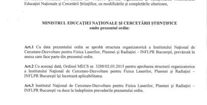 Ordinul pentru organigrama INFLPR